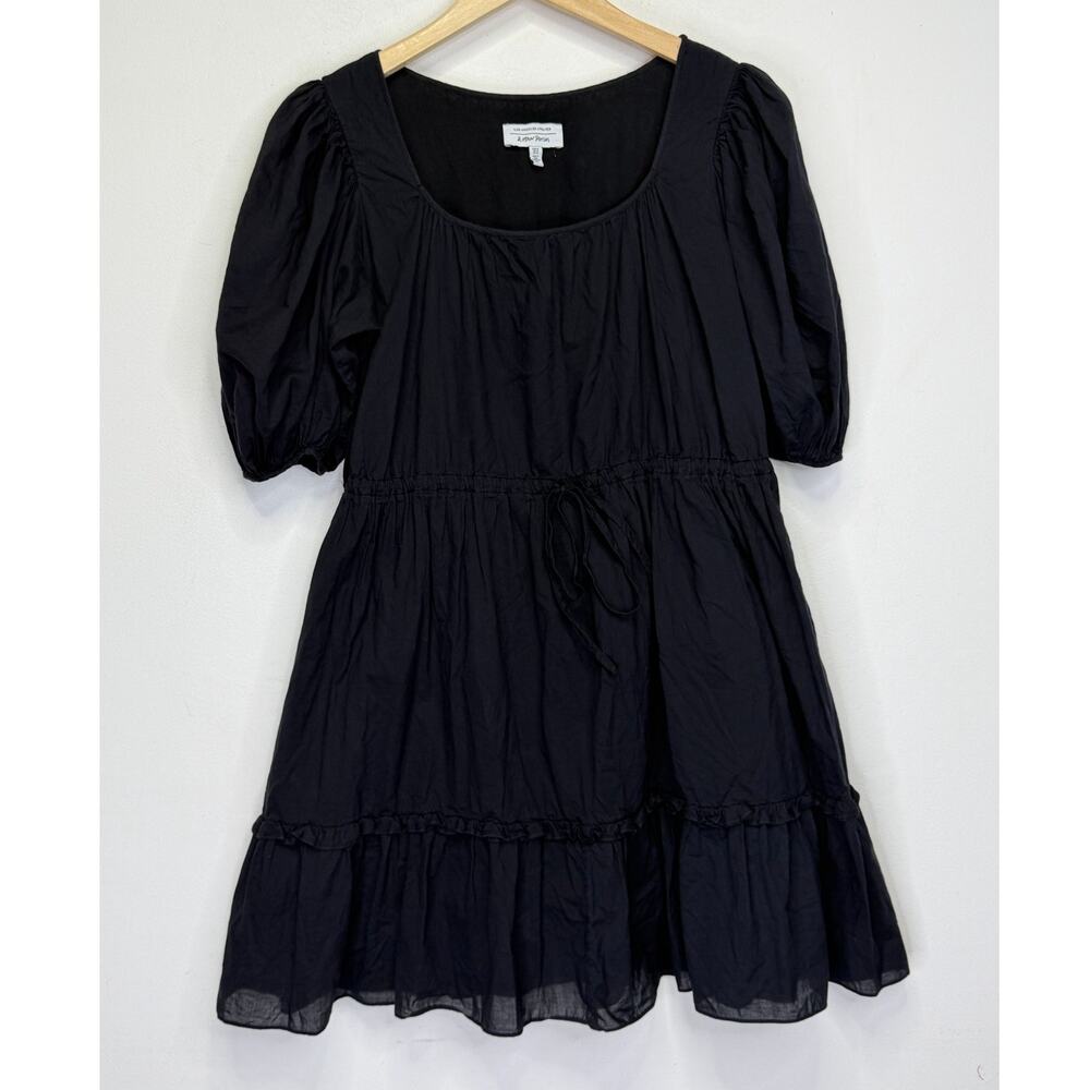 & OTHER STORIES Black Tiered Mini Dress 10 Balloon Sleeve Cotton Minimalist
